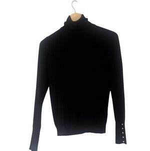 Woman's Navy Zara Knit Turtleneck Sweater with Button Pearl Cuffs- Size Medium